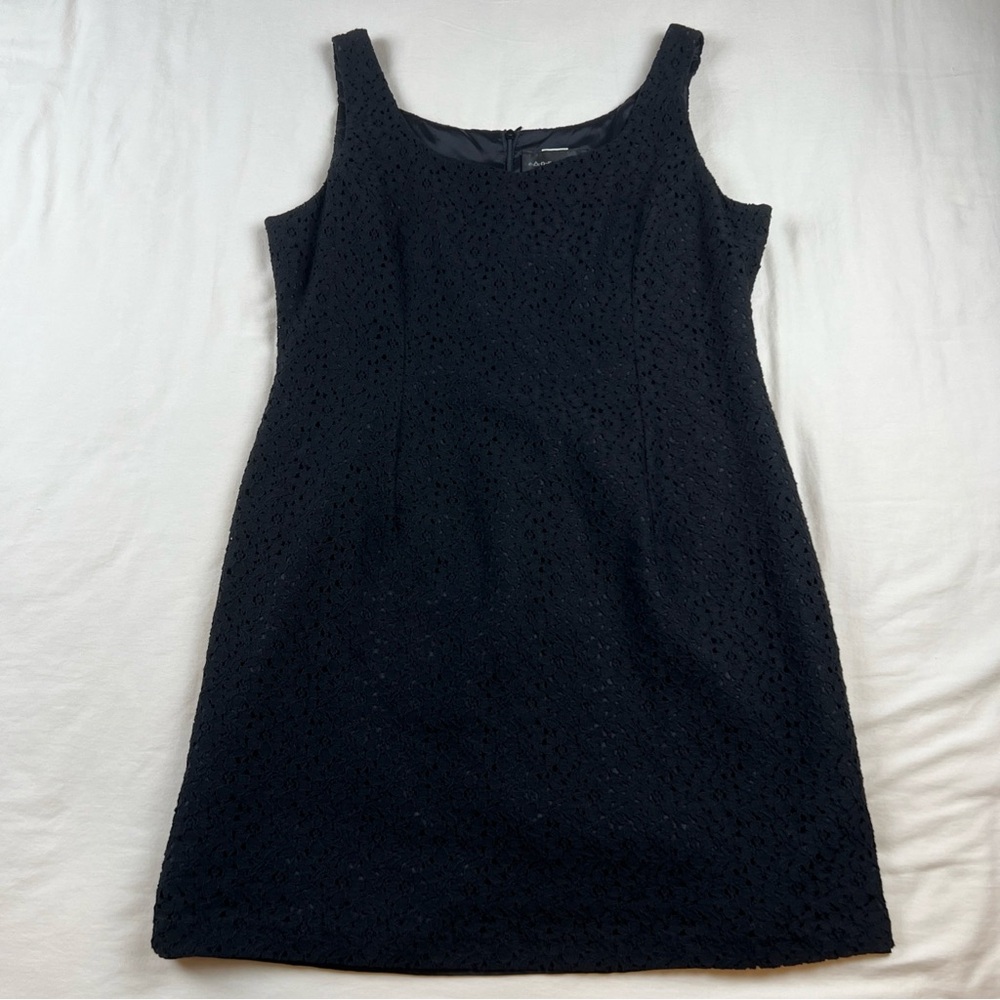 Connected Petite Black Lace Eyelet Lined Sleeveless Sheath Dress Women’s Sz 14
